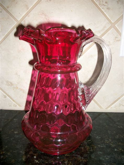Antique Victorian Cranberry Pitcher Art Glass Cranberry Glass Glass Art Antique Glass