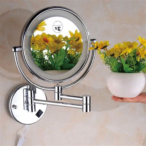Bathroom Led Lighted Make Up Mirror 8 Inch Solid Brass Drill And Drill Free Install 3x Magnify
