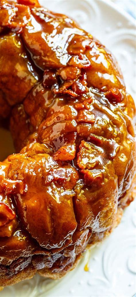 Refrigerated biscuits with cinnamon bake in a tube pan. Bacon Maple Monkey Bread- so easy to make from refrigerated biscuit dough. | Monkey bread, Maple ...
