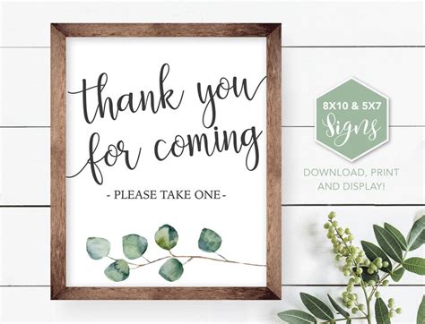 Thank You For Coming Sign Favor Sign Print Greenery Shower Etsy