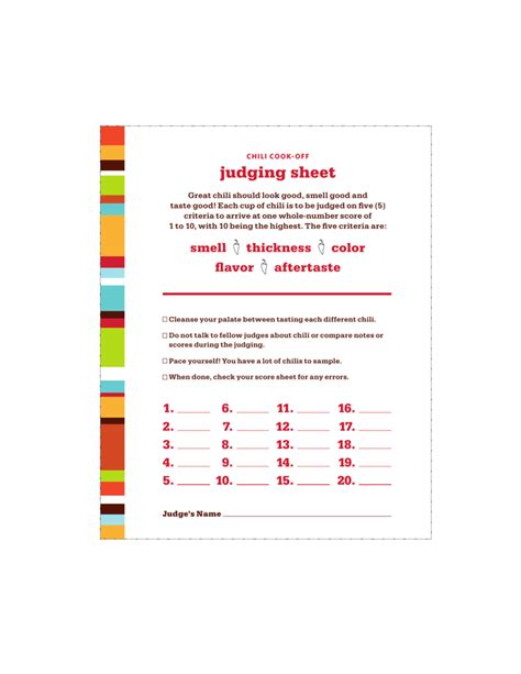 Printable Food Judging Score Sheet Template Free Printable Templates