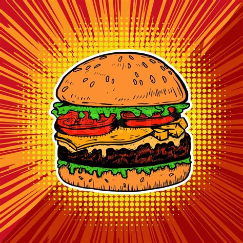 Burger Illustration On Pop Art Style Stock Vector Colourbox