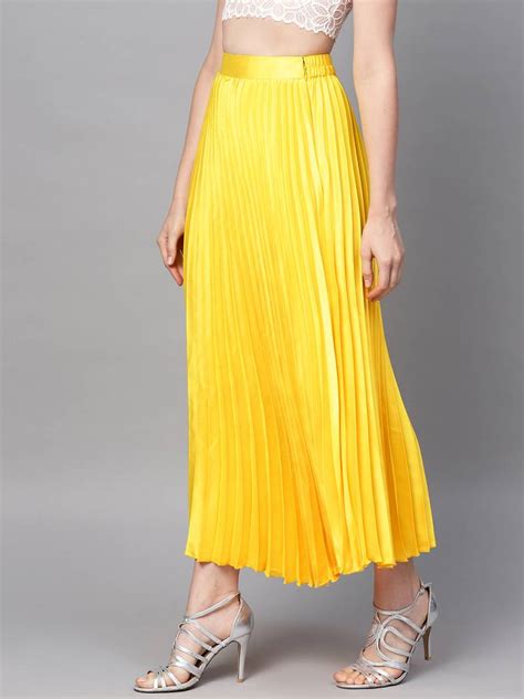 Yellow Satin Pleated Maxi Skirt Sassafras 3155980