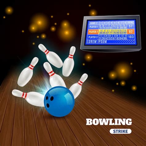 Bowling Strike 3d Composition With Hitting Blue Ball On Pins And