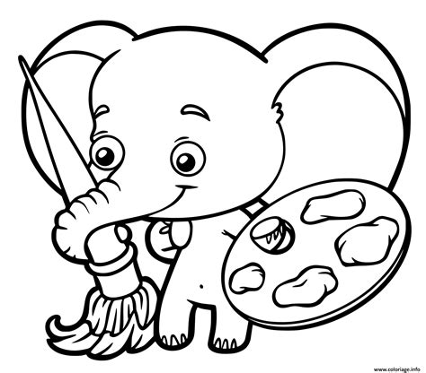 Coloriage Bebe Elephant Qui Peinture