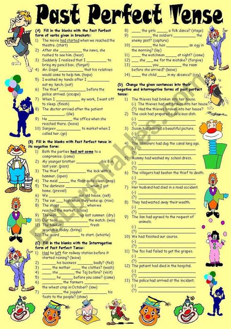 Exercises On Past Perfect Tense Positive Negative And Interrogative