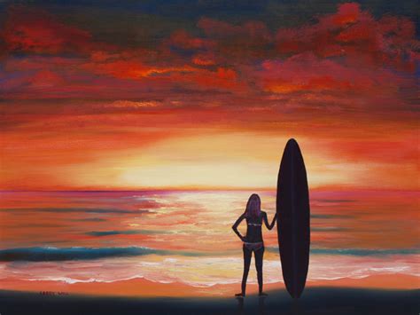Sunset Beach Oil Painting Ocean Surf Waves Seascape