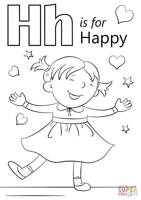 We share the following free worksheet so that you can work on the letter h worksheets? Letter H is for Happy coloring page | Free Printable ...