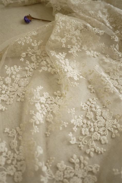 Ivory Lace Fabric Floral Embroidered Tulle Fabric Wedding Etsy