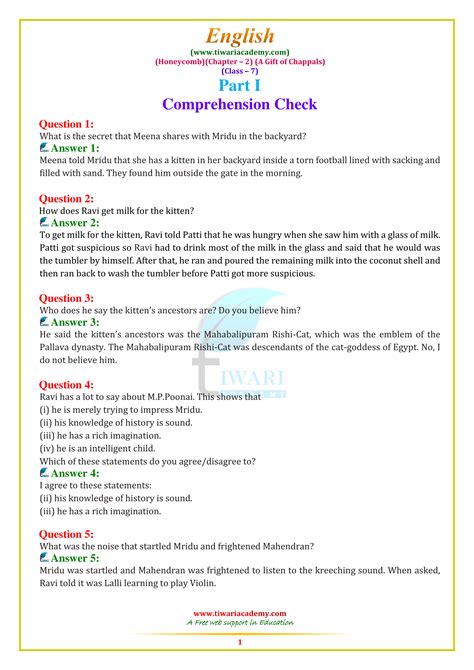 In order to do this, you have to practice a lot. NCERT Solutions for Class 7 English Honeycomb Chapter 2 ...