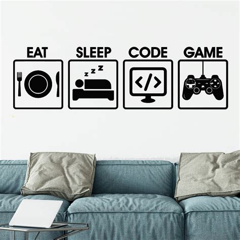 Gamer Wall Decal Eat Sleep Game Code Programming Controller Video Vinyl