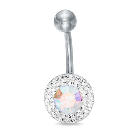 Gauge Iridescent Crystal Belly Button Ring In Stainless Steel