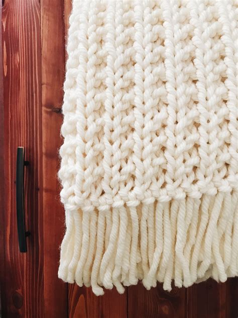 Free Knitting Pattern The Chunky Ribbed Fringe Knit Blanket By