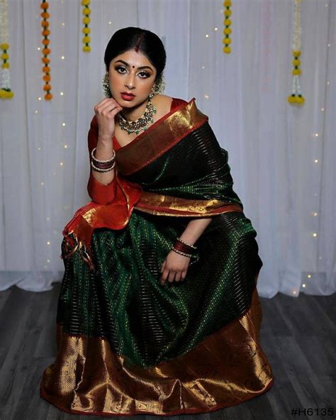 Dark Green Color Paithani Kanchipuram Silk Saree Good Zari Etsy Bridal Sarees South Indian