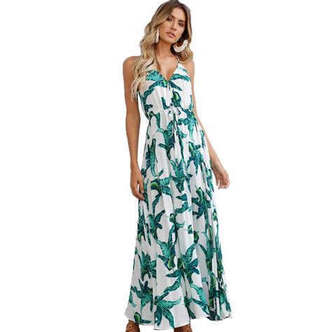 Zqlz 2018 Bohemian Beach Maxi Dress Summer Print Floral Vintage Boho