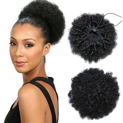 Inch Afro Kinky Curly Ponytail Human Hair Extensions Drawstring Pony Tail Clip In