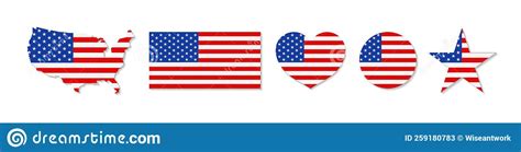American Flag Usa Flag With Different Forms Map Circle Heart Star