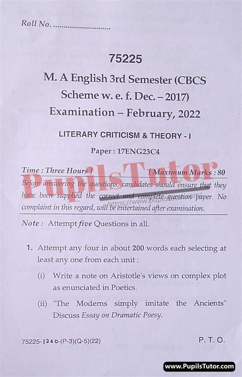 MDU M A English 3rd Semester Literary Criticism And Theory Question