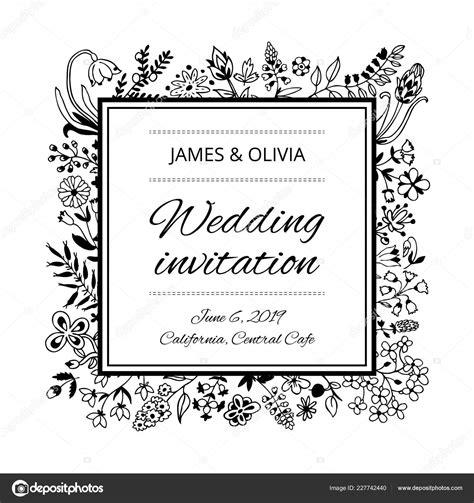Wedding Invitation Card Template Flowers Plants Vector Illustration