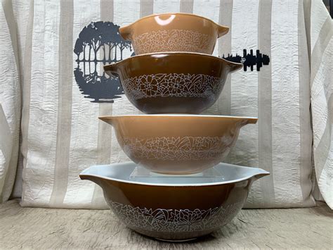 Vintage Pyrex Woodland Brown Cinderella Nesting Bowls Set Of Etsy