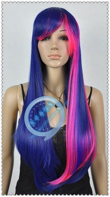 Blue Pink Cosplay Color Mixing Wig Long Straight Hair Dyeing Pick