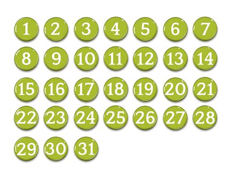 Moss Green Perpetual Calendar 1numbers 1 31 Magnets Days Of The Month
