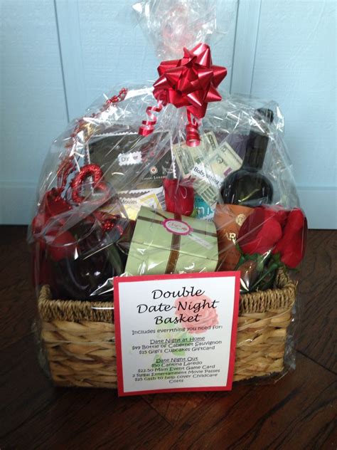 Birthday gift basket idea with free printables | gift card. Auction Double Date Night Basket - first date night ...