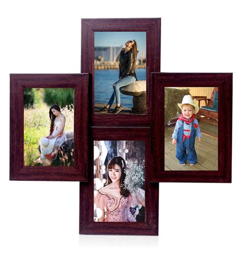 Buy Brown Synthetic Wood Wall Mounted Collage Photo Frame By Wens