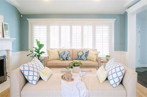 Beige And Blue Living Room With Wainscoting Transitional Living Room