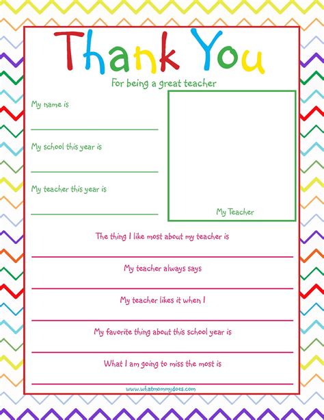 Thank You Note For Teacher Printable