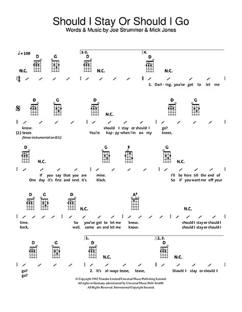Should I Stay Or Should I Go Guitar Chords Sheet And Chords Collection