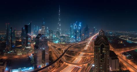 Download Highway Skyscraper Building United Arab Emirates Light Night
