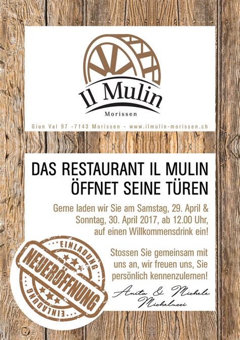 Ich brauche mal wieder euren rat. Einladung zur IL MULIN Restaurant Eröffnung - Il Mulin