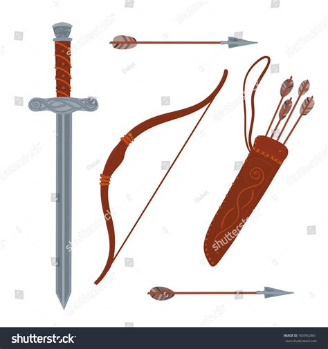 Set Weapons Bow Arrow Quiver Sword Stock Vector Royalty Free