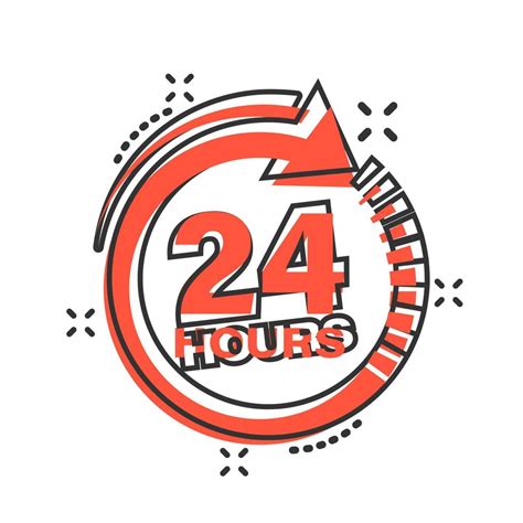 24 hours clock sign icon in comic style twenty four hour open vector cartoon illustration on