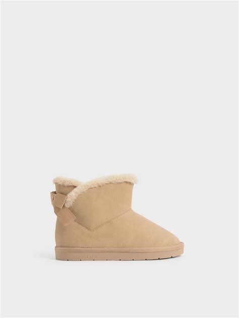 Camel Girls Fur Trimmed Slip On Ankle Boots Charles And Keith Ca