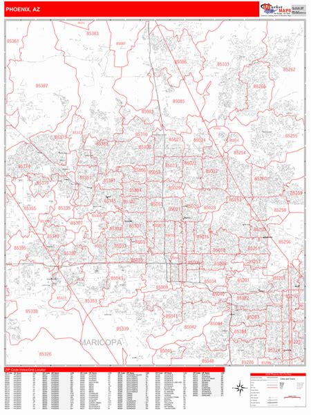 Arizona Zip Code Wall Map Red Line Style By Marketmaps Mapsales