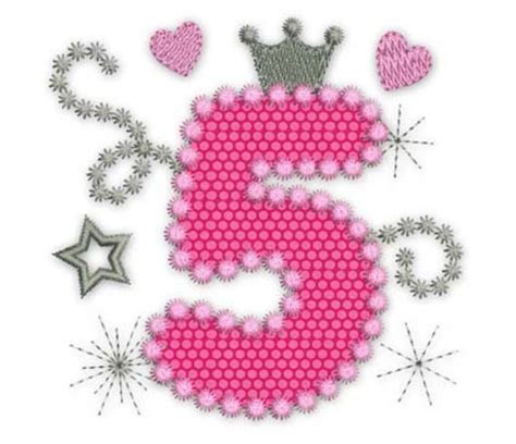 Happy Bithday Number 5 Pink Glamour For Girl Applique Etsy