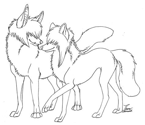 Line Art Wolf Kiss Drawing Wolves For Coloring Find Me As Icepaw99