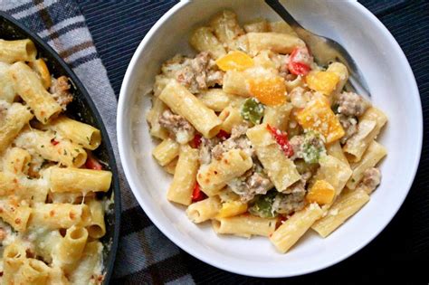 One Pot Pasta Creamy Sausage Peppers Onions Kingcooks
