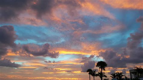Orange Sunset View Gorgeous Panorama Scenic With Cloud Sky Of Tropical