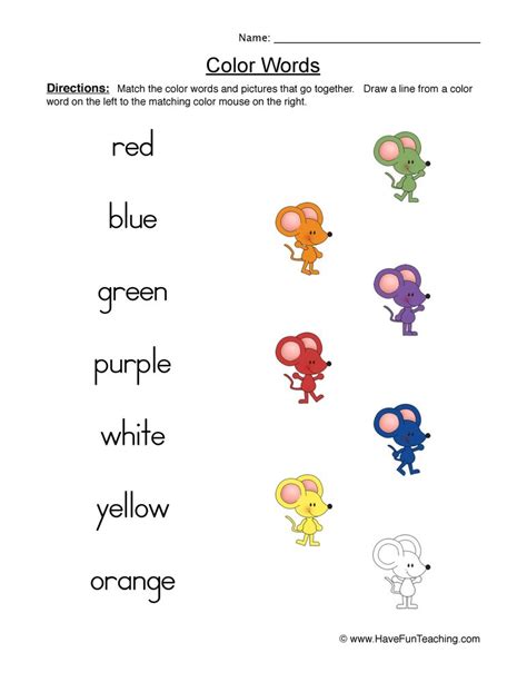 Addition with dice and domino; Matching Color Words Worksheet • Have Fun Teaching