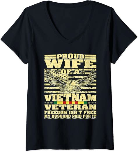 Womens Proud Wife Of Vietnam Veteran Military Freedom Isnt Free V Neck T Shirt