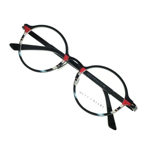 occi chiari fashion metal round eyewear frame with clear len black pattern 48 round eyewear