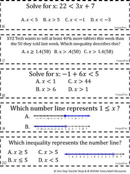 If you don t the inequalities and number lines will be very faint. 7th Grade Inequalities Game | I CAN Math Games by One Stop ...