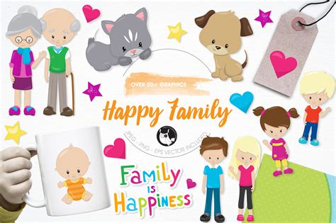 Happy Family graphics and illustrations (14461) | Illustrations | Design Bundles