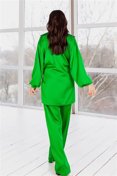 Spring Green Silk Pant Suit For Women Satin Three Piece Etsy