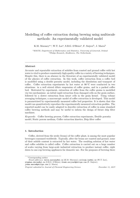 Pdf Modelling Of Coffee Extraction During Brewing Using Multiscale