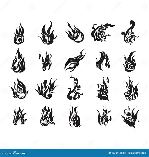 Set Of Fire Flame Tattoos Vector Illustration Decorative Design Stock