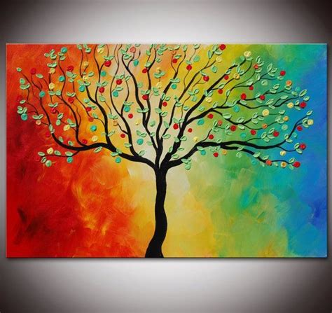 An Abstract Painting Of A Tree With Colorful Leaves